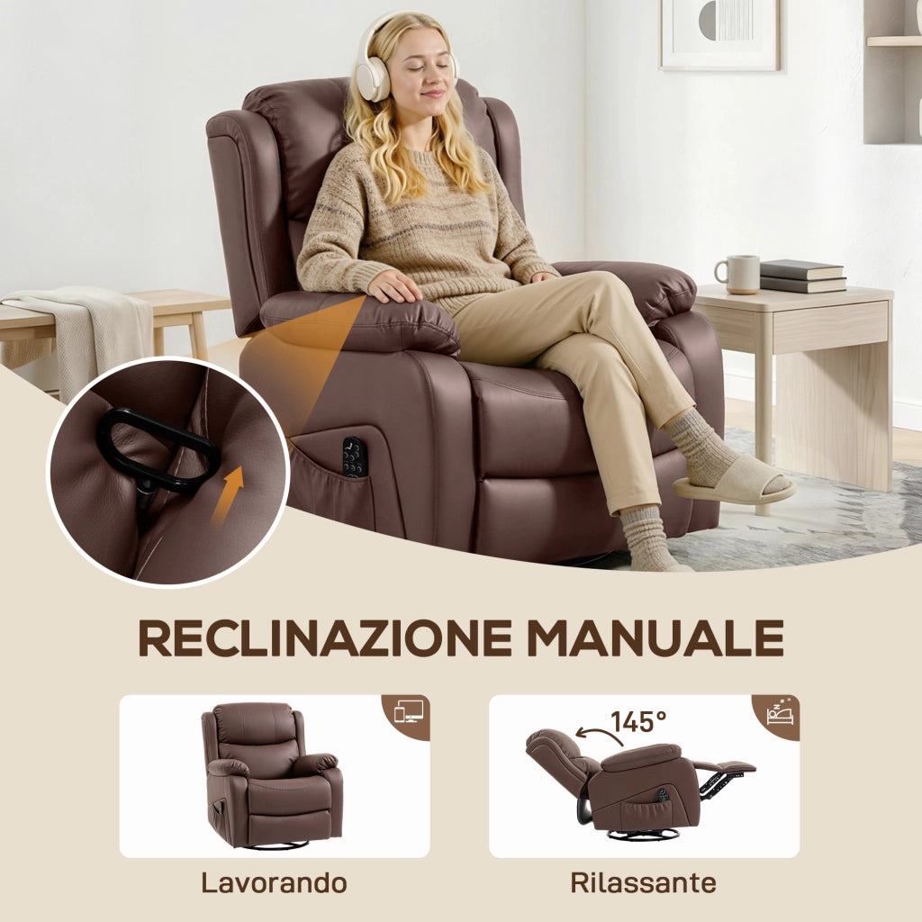 Poltrona Relax Reclinabile Massaggiante con Poggiapiedi ¨C zephmum ¨C Marrone 87x97x100