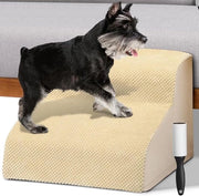 Scala con 2 gradini e ruota per animali domestici - Rampino per gatti e cani anziani con tessuto ruvido rimovibile - Cuscino a schiuma alta densità (beige)