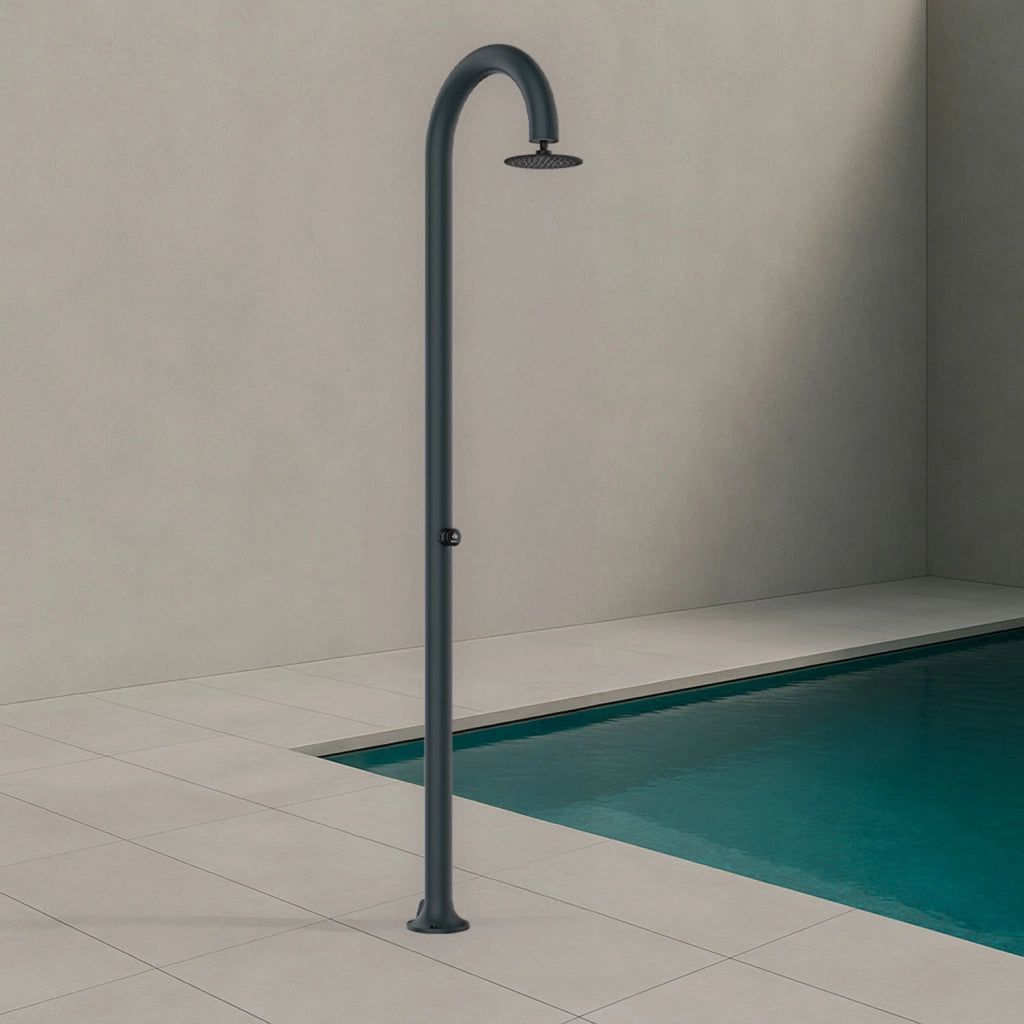 Sined Luna Timer Grigia Doccia In Alluminio Doppio Attacco Acqua Fredda Laterale o Inferiore Doccia Acqua Fredda Su Unico Tubo Interno Temporizzata Con Soffione e Miscelatore Tondo Grigio