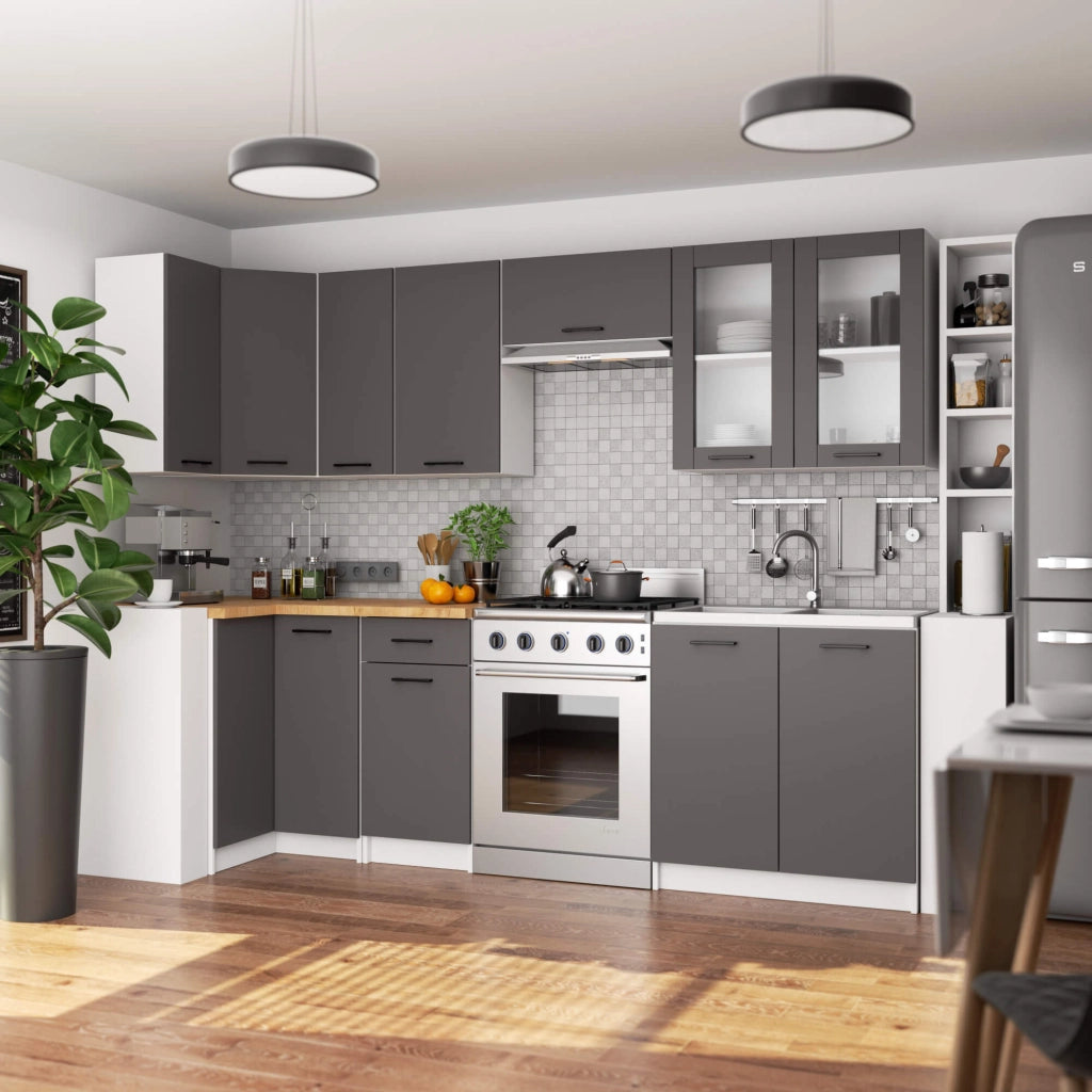 Vetrina da cucina sospesa Bianca 80 cm 2 porte Colore frontale Grigio Grafite 80x30,5x72 cm