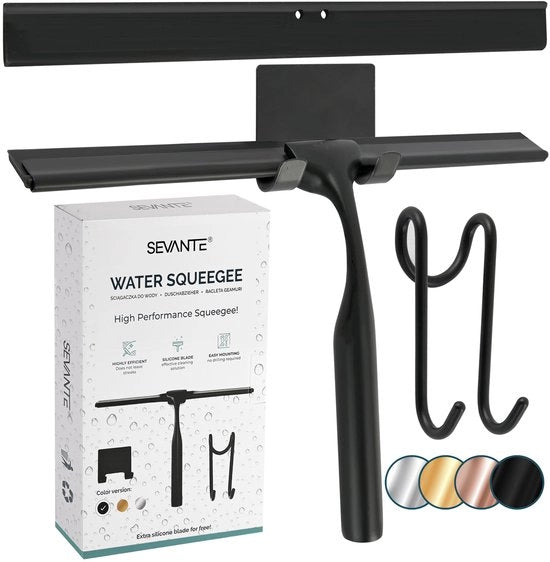 Douchewisser a vetro 24,5 cm - Metallico con supporto - Accessori per la doccia - Douchewisser con alloggiamento - Wisser per doccia, vetro e specchio - Douchecabinewisser - Nero