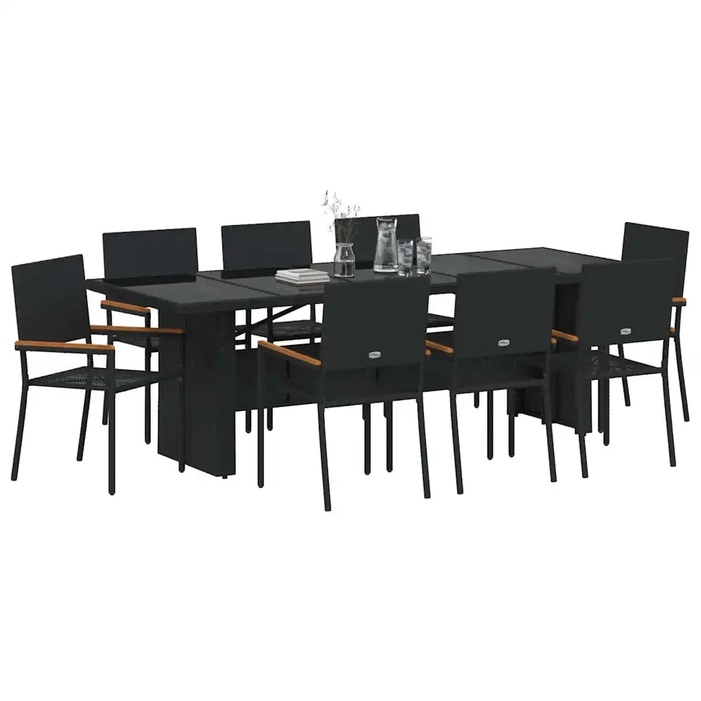 Set da Pranzo per Giardino 9 pcs Nero polyrattan