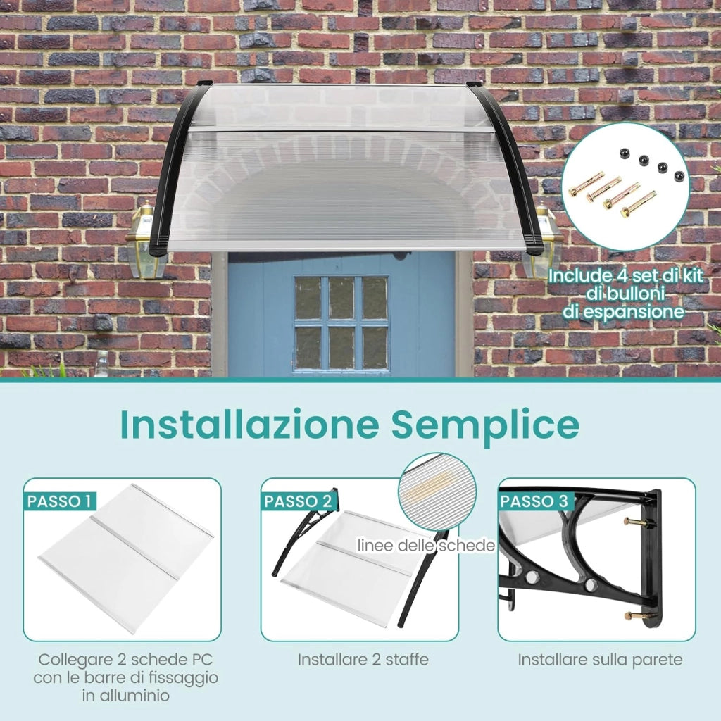 Tettoia per Porta Finestra, Pensilina Tettoia per Porta in Policarbonato, per Protezione da Sole, Pioggia, Neve, per Balcone, Finestre e Porte (102 x 99 x 28 cm,Grigio)