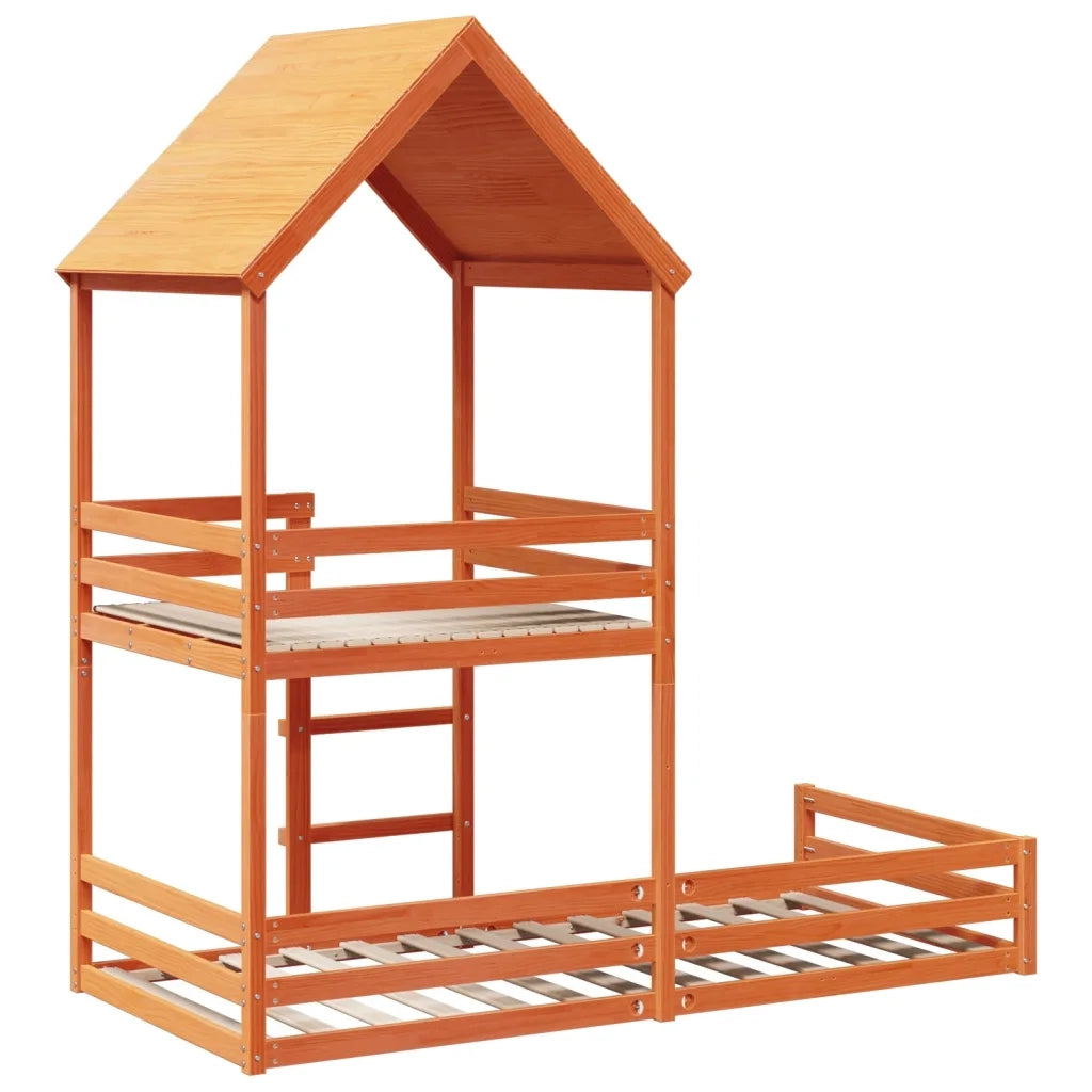 vidaXL Letto a Castello con Tetto Marrone Cera 90x190 cm Massello Pino