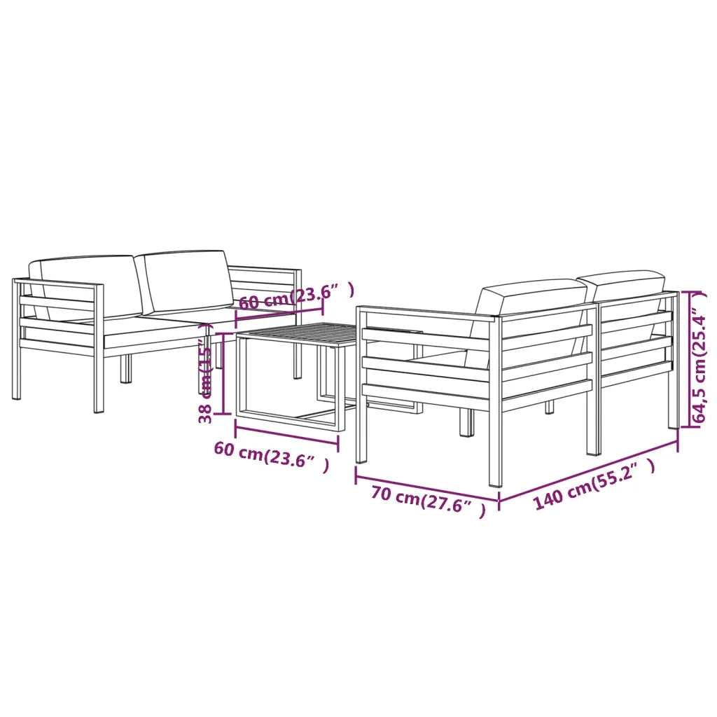 Set Divani da Giardino 5 pz con Cuscini in Alluminio Antracite cod mxl 35819