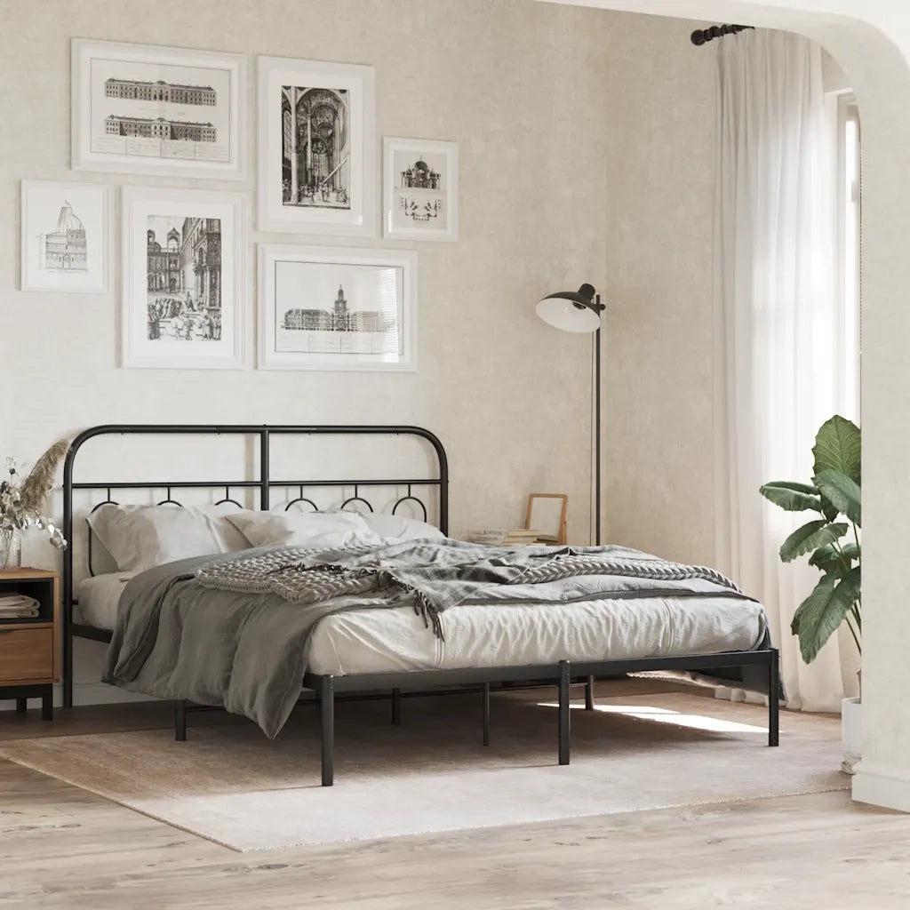 Giroletto con Testiera-Struttura Letto con testiera in Metallo Nero 135x190 cm 422228