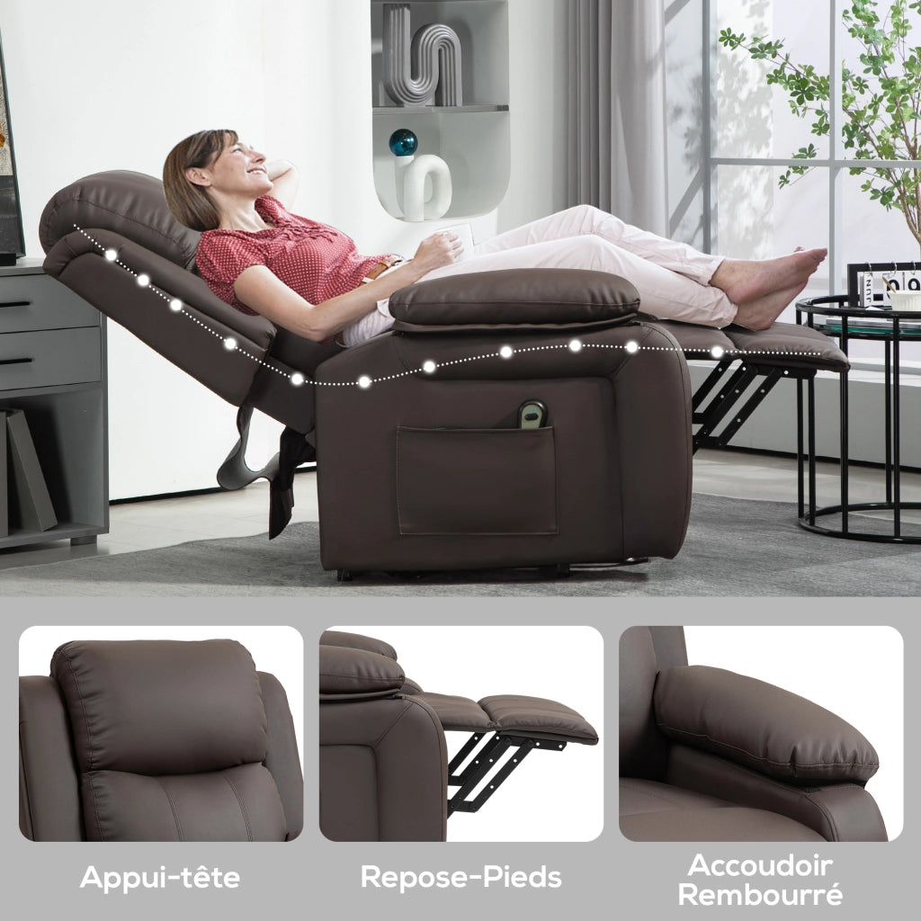 Poltrona reclinabile elettrica con poggiapiedi e telecomando ¨C zephmum ¨C marrone 76x90x105