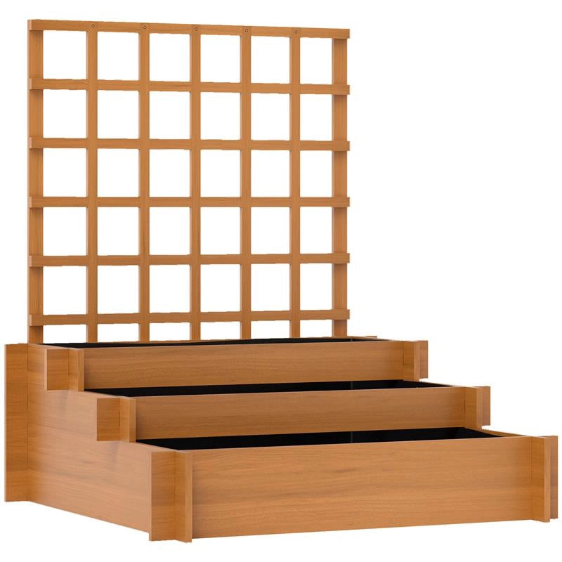FIORIERA CON GRIGLIATO A 3 LIVELLI IN LEGNO DI ABETE E TESSUTO NON TESSUTO, 95X95X110 CM, MARRONE