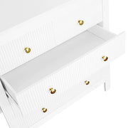 Cassettiera con 5 Cassetti; Frontali Testurizzati e Maniglie Dorate; Stile Elegante; in Pannello di Particelle; Bianco; 80;5??39;5??79 cm