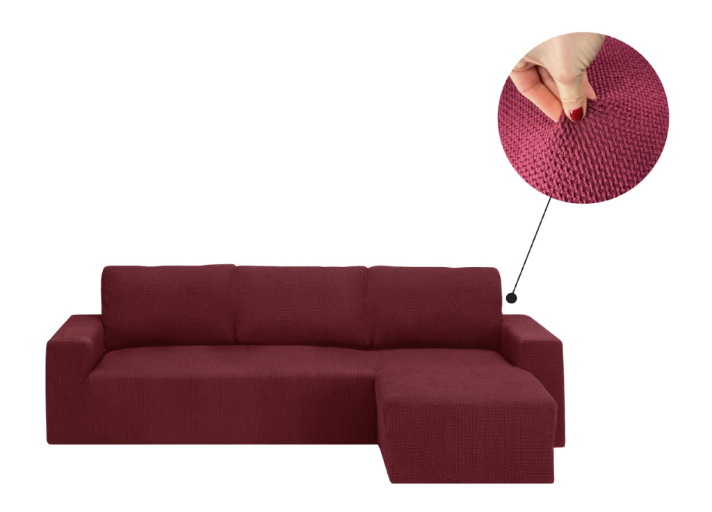 Copridivano Con Penisola Chaise Longue Tinta Unita Bordeaux Mod Capri - Destra - Bordeaux
