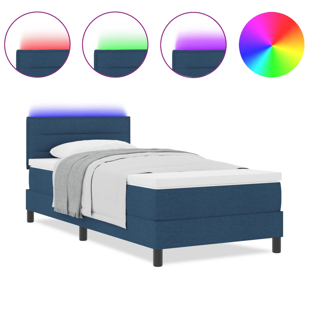 Letto Box Spring con Materasso e LED Blu 90x190 cm Tessuto