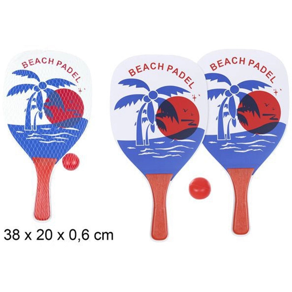 Trade Shop - Set Racchette Da Spiaggia Rettangolari Design Palma 38x20x0.6 Cm Con Pallina 186238 -
