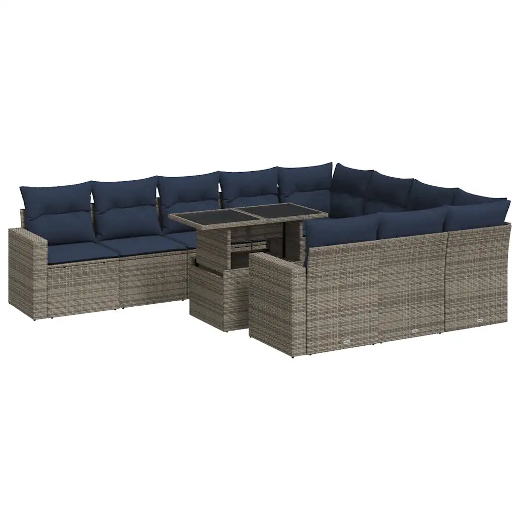 Set Divani da Giardino 11 pz con Cuscini Polyrattan Acacia Nero