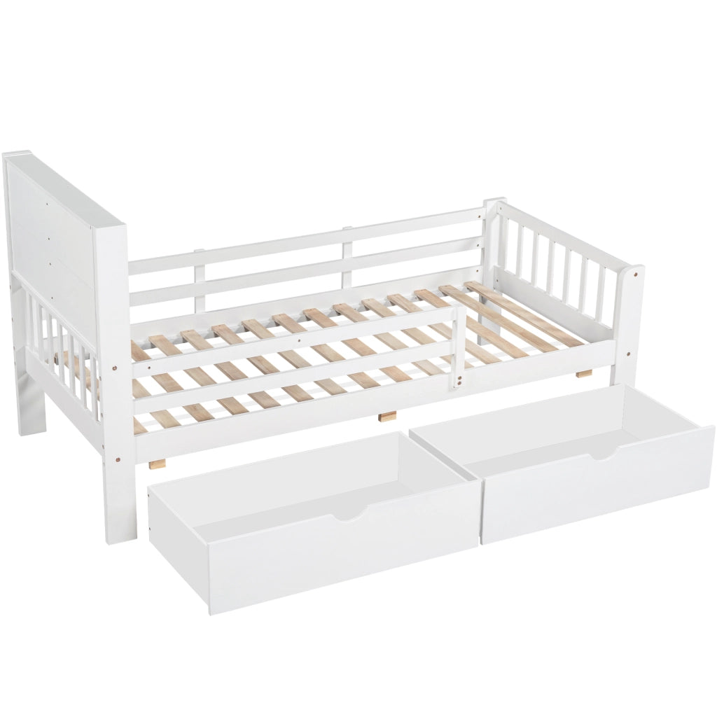 Letto per bambini bianco con funzione lavagna e cassetti in legno massello e MDF 90x200 cm