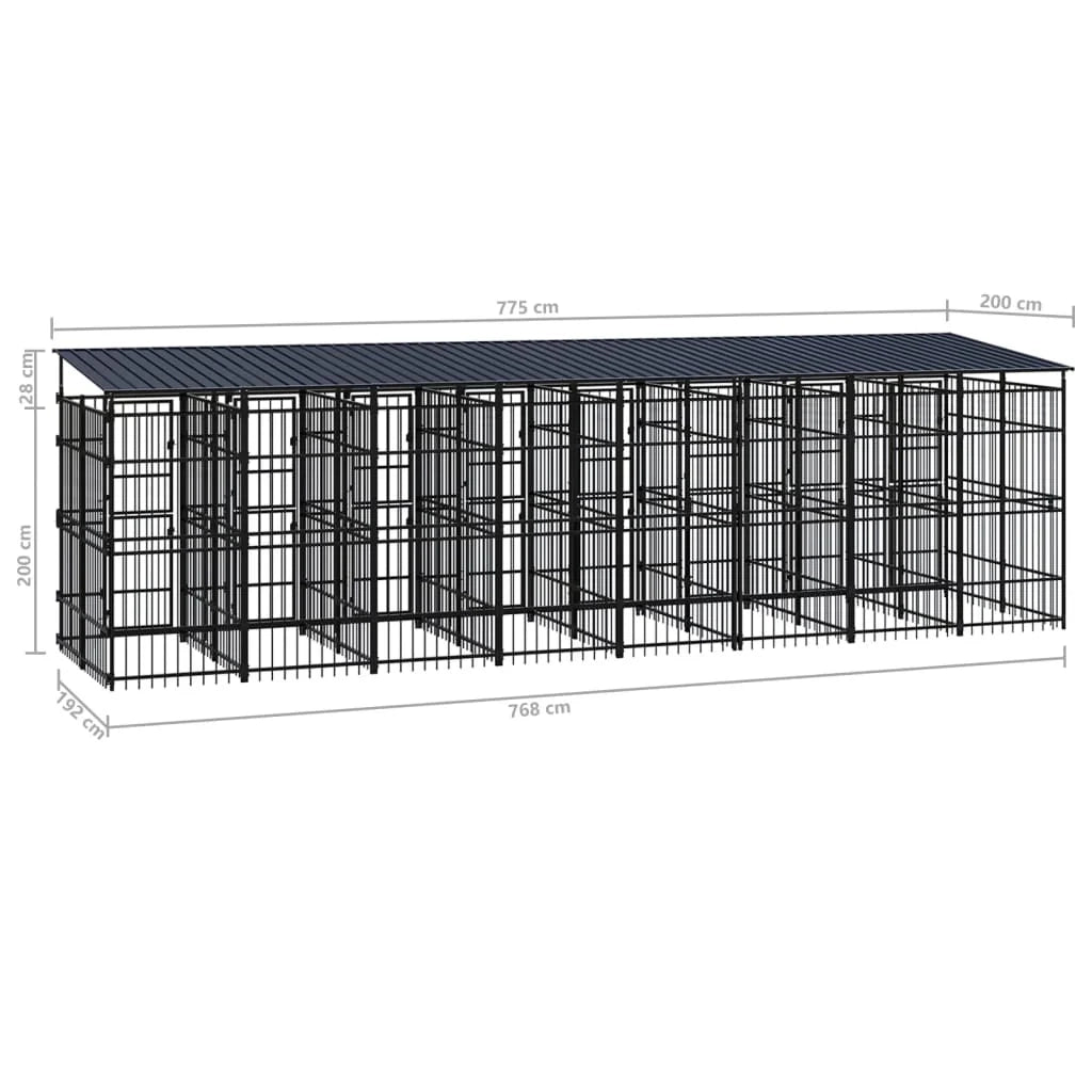 Cuccia/gabbia/recinto per animali domestici da esterno con tetto per cani acciaio 14,75 m² nero 02_0041741