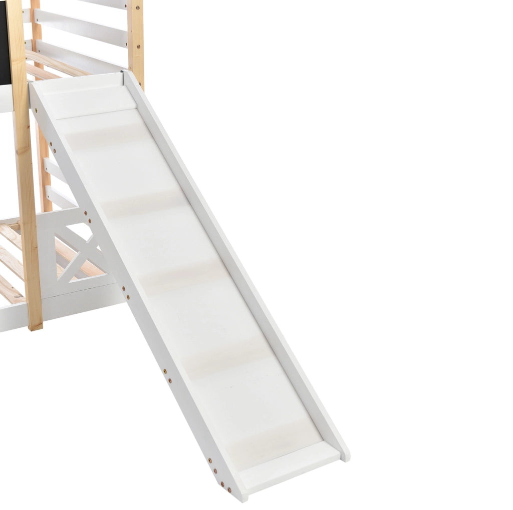 Letto a soppalco per bambini 90x200 cm con scivolo e scala; legno bianco