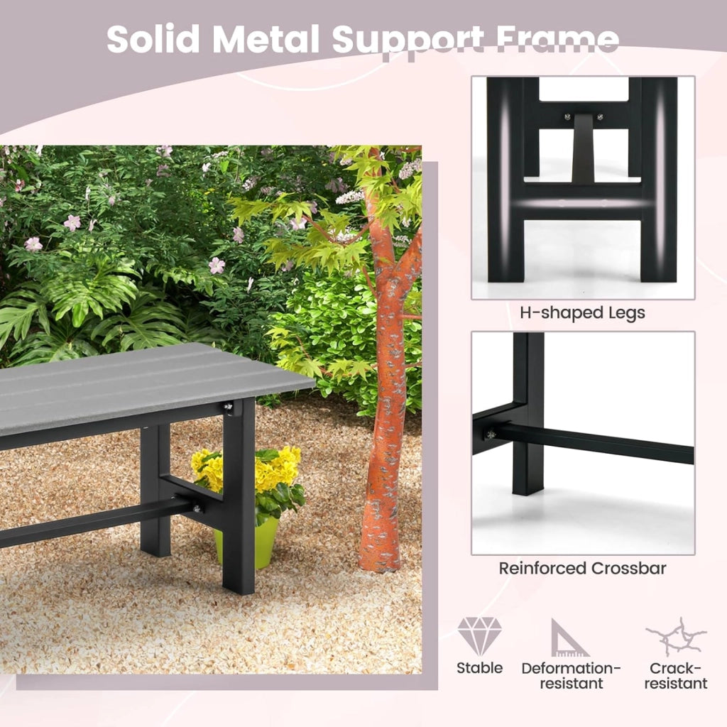 Panchina da Giardino con Sedile a Doghe, Telaio in Metallo e Verniciato a Polvere, Panca a 2 Posti da Giardino per Parco e Esterno, 120x34,5x40 cm (Grigio)