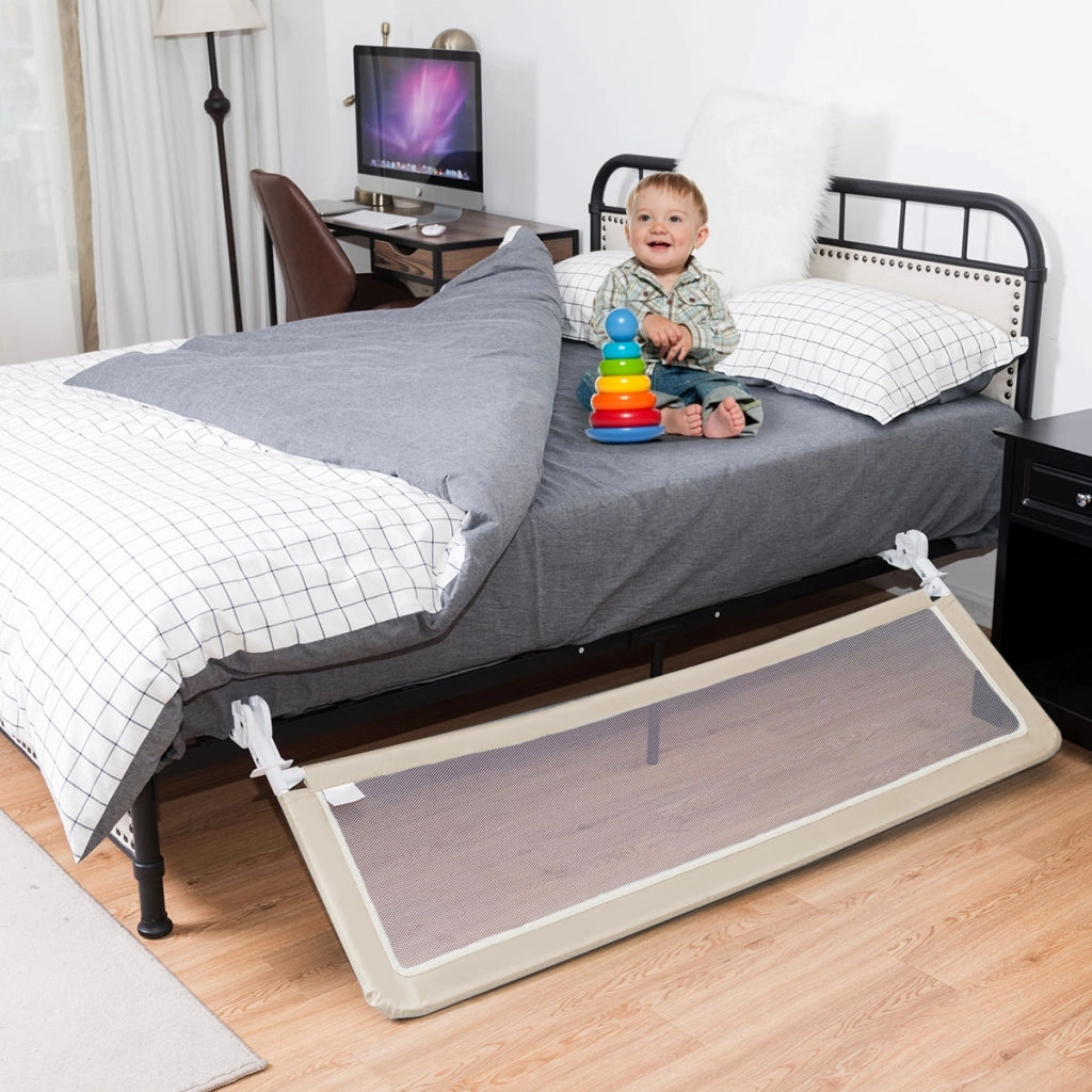 Sponda per il letto per bambini, Sponda con altezza regolabile con tessuto a rete durevole, Beige