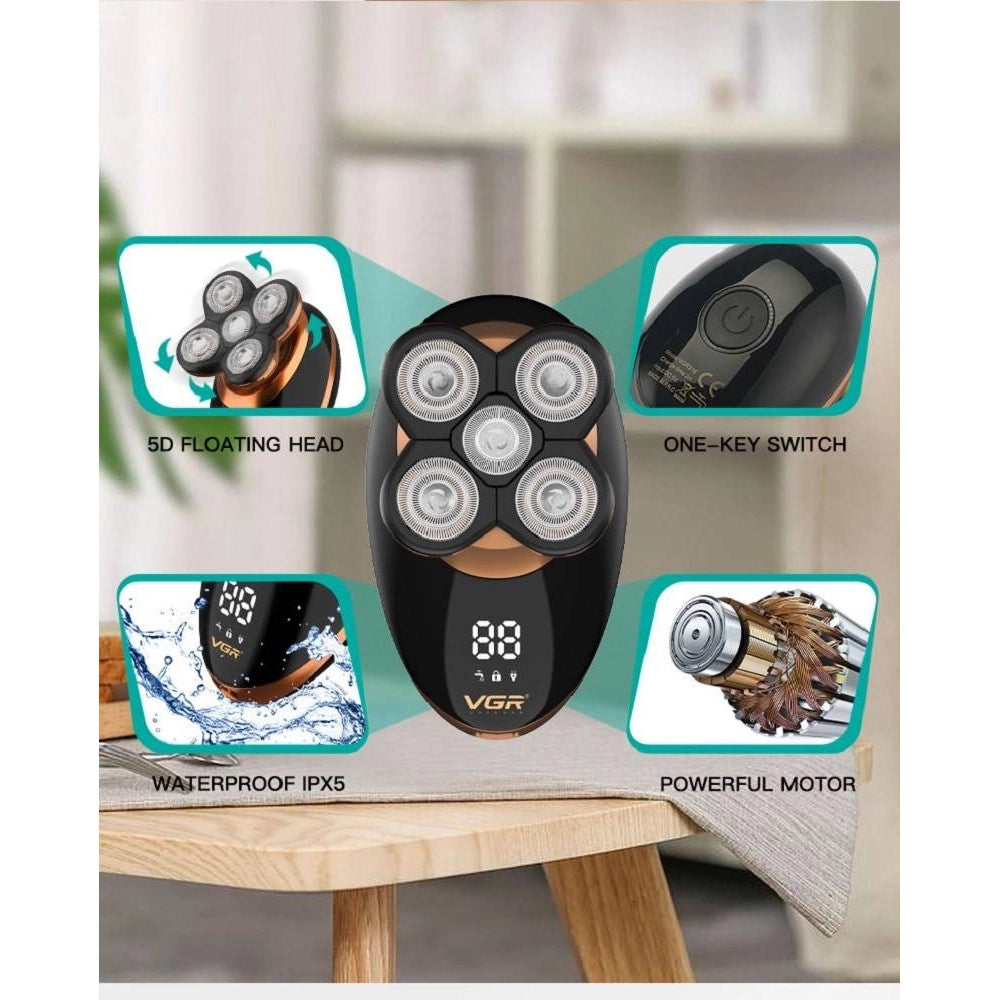 Trade Shop - Rasoio V-316 5in1 Elettrico Regolabarba A Batteria Con Display Lcd Led Senza Fili -