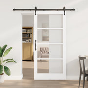 Set Porta Scorrevole  con Set di Ferramenta Bianca 93x202 cm Legno Massello di Pino