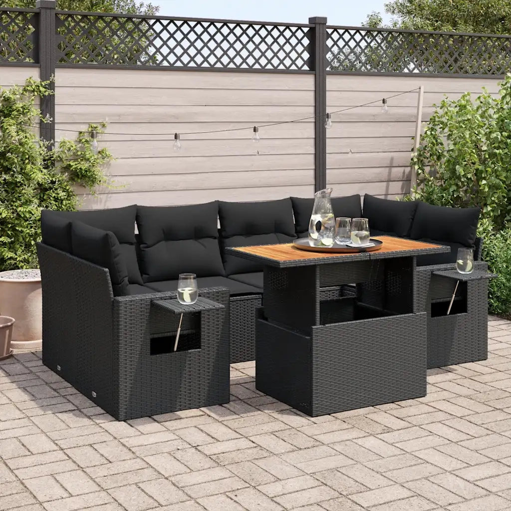 Set Divani da Giardino con Cuscini 7pz Nero Polyrattan 3327114