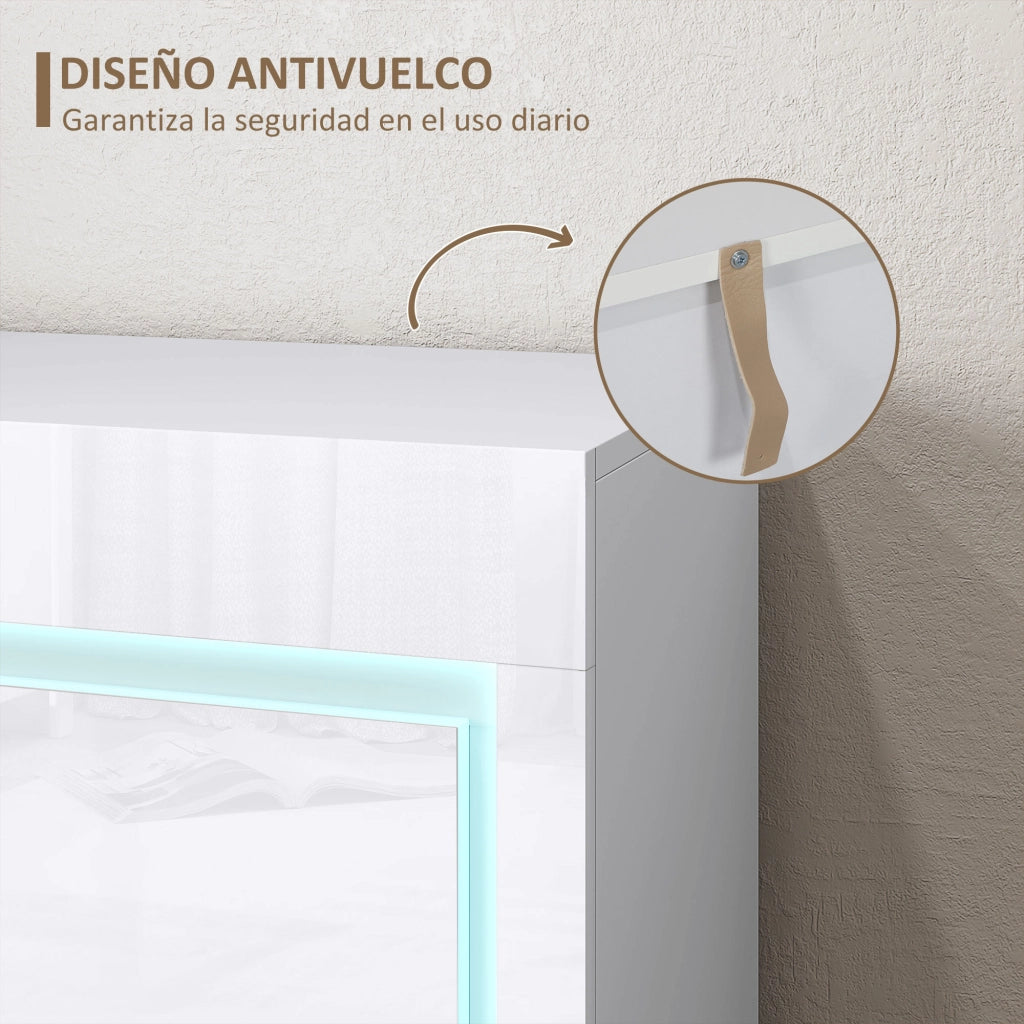 Mobile TV con Luci LED ¨C Xylo ¨C 4 Cassetti Chiusura Soft, Ripiani Regolabili, Telecomando, 120x34x80cm Bianco Lucido