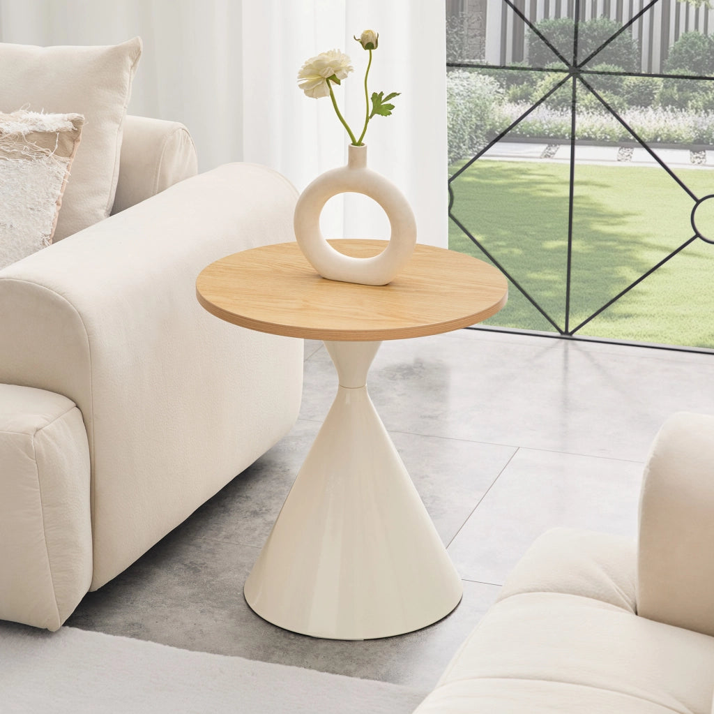 Set di 2 tavolini da caffè ?70x40 cm e ?50x50 cm; impilabili; in melamina e acciaio; naturale