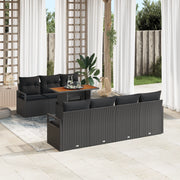 Set divani giardino 8 pezzi con cuscini Nero Polyrattan