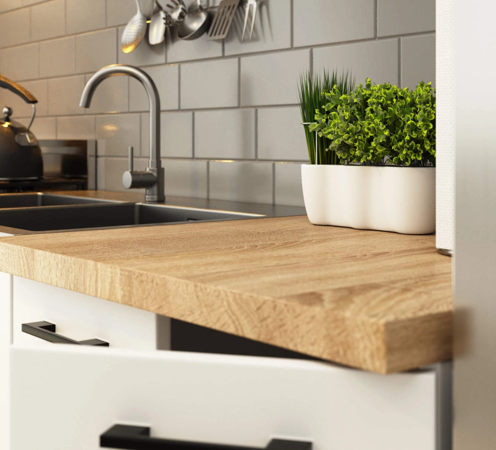 AKORD Set di Mobili da Cucina OLIWIA 300 cm Cemento 300 cm 11 ante 1 cassetto inserto frontale Bianco 300x46x203 cm