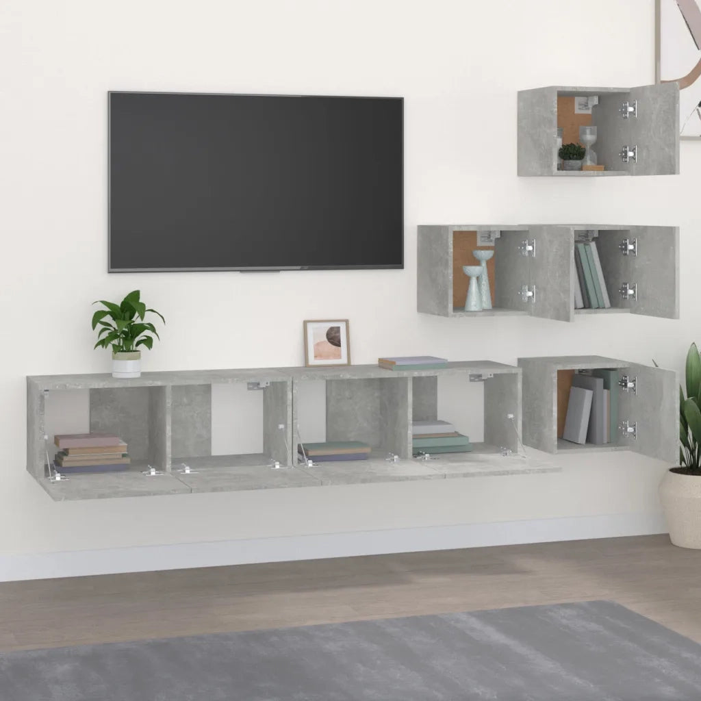 Mobile Porta TV a Parete Grigio Cemento in Legno Multistrato