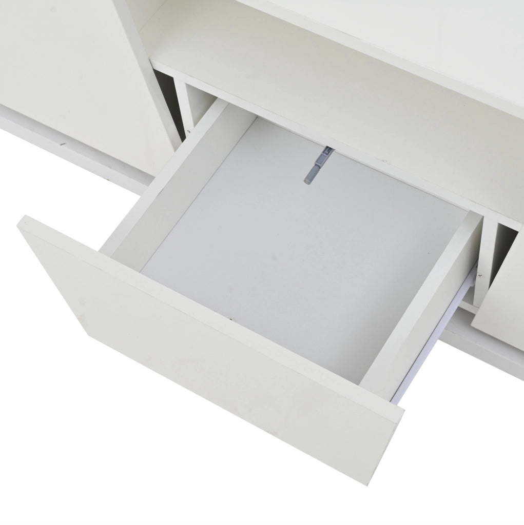 Tavolino da caffè bianco LED 100×50×40 cm con 2 ante e cassetto