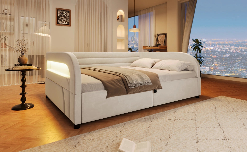 letto a piattaforma imbottito flanella beige 140 x 200 cm