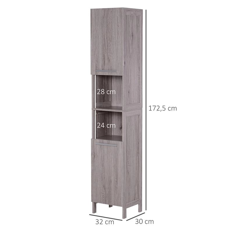 COLONNA BAGNO IN MDF CON 2 ARMADIETTI E 2 RIPIANI APERTI, 30X32X172.5 CM, COLOR LEGNO