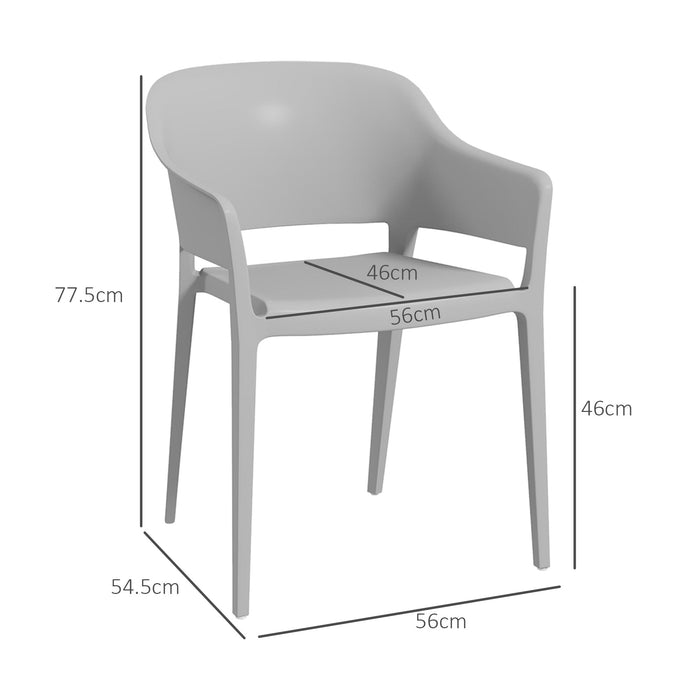 Set 4 Sedie da Giardino  Impilabili con Braccioli e Schienale Alto 56x54,5x77,5 cm in Plastica Grigio