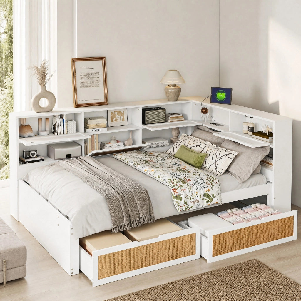 Divano letto multifunzionale con USB e contenitore 140x200 cm; bianco