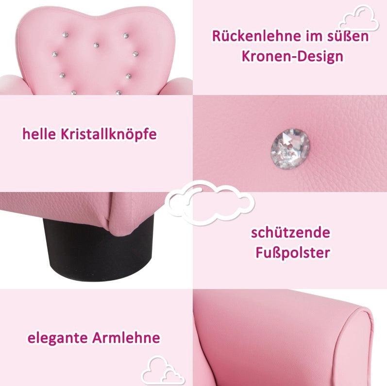 Poltroncina per bambini rosa in PVC e legno massello