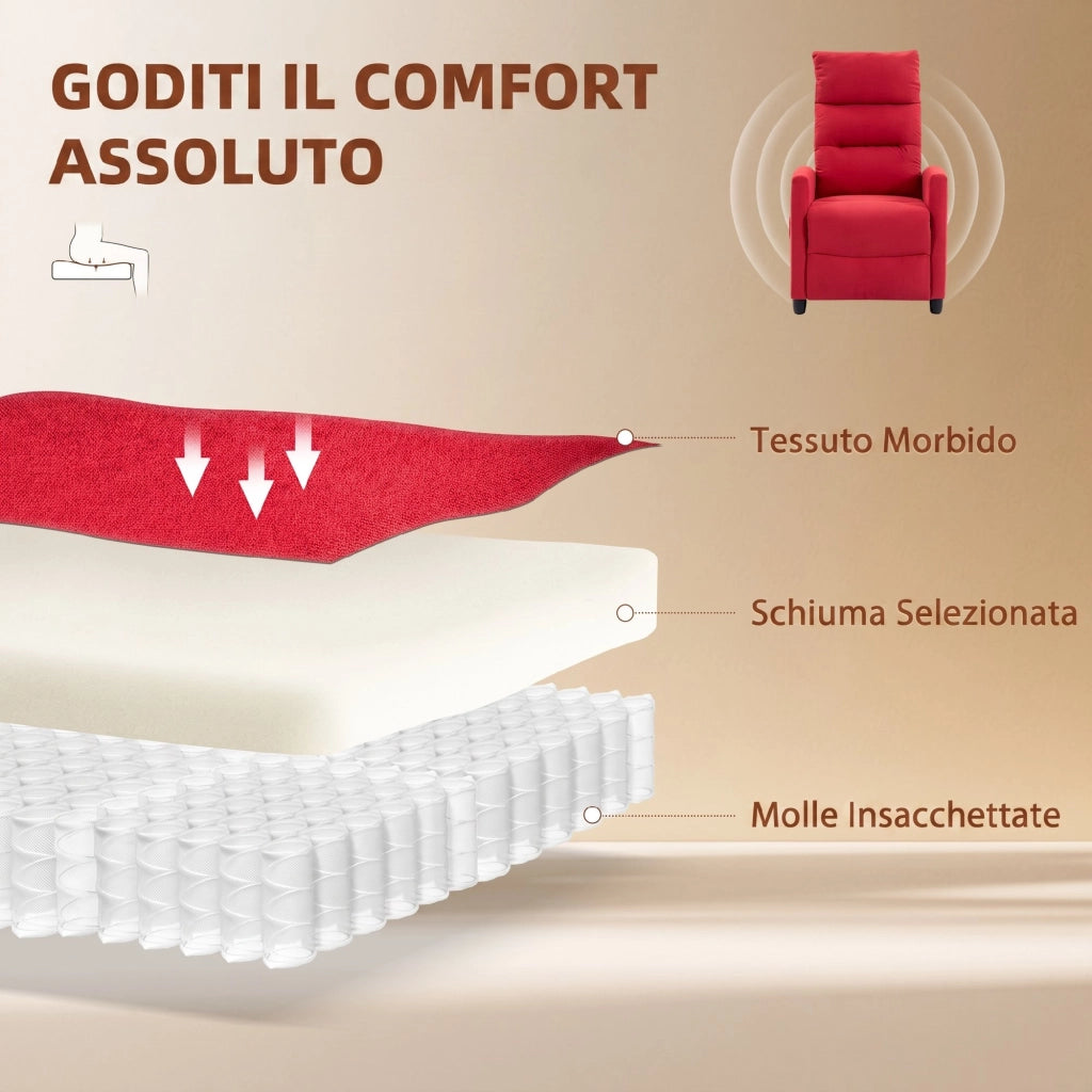 Poltrona Massaggiante  66x91x108 cm Reclinabile a 160° con Poggiapiedi e Telecomando in Ciniglia Rosso Vino
