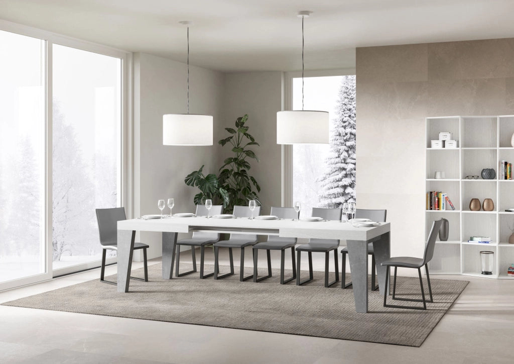 Tavolo Allungabile 160/264x90x77 cm Naxy Mix piano Bianco Frassino gambe Cemento
