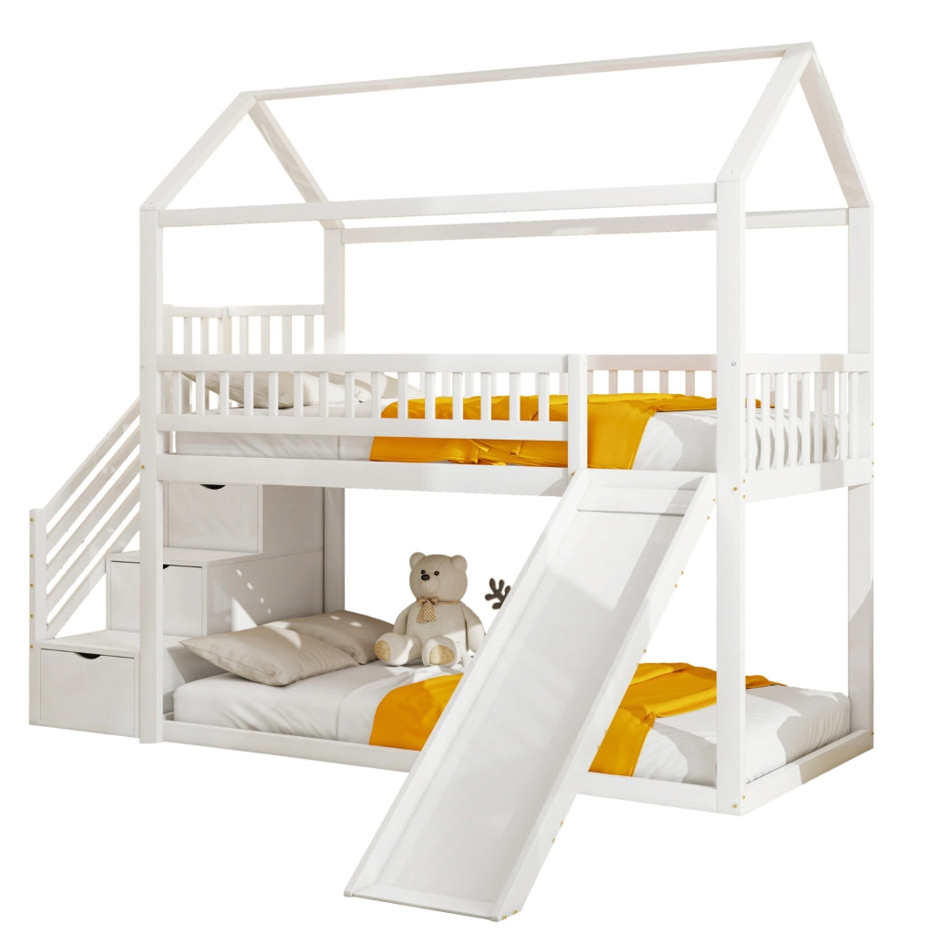 Letto a soppalco per bambini 90x200 cm con scivolo