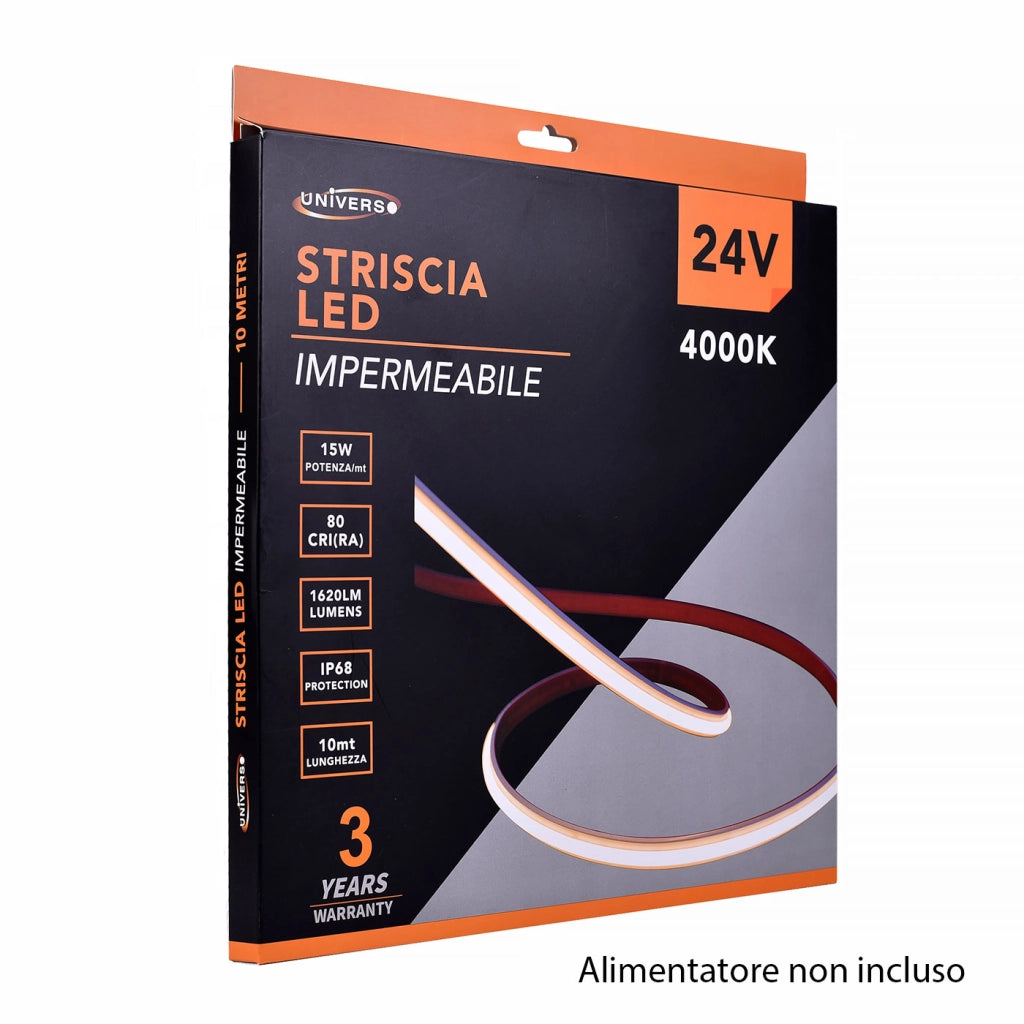 STRISCIA LED 2025 24V LUCE NATURALE 4000K° FLESSIBILE E TAGLIABILE IP68 - ILLUMINAZIONE IMPERMEABILE PER ESTERNI E INTERNI