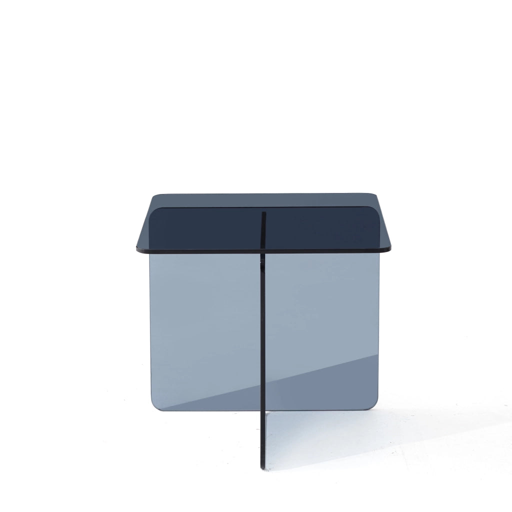 Tavolino basso in vetro temperato con piano curvo, per soggiorno e ufficio, colore grigio, 45 × 45 × 51 cm