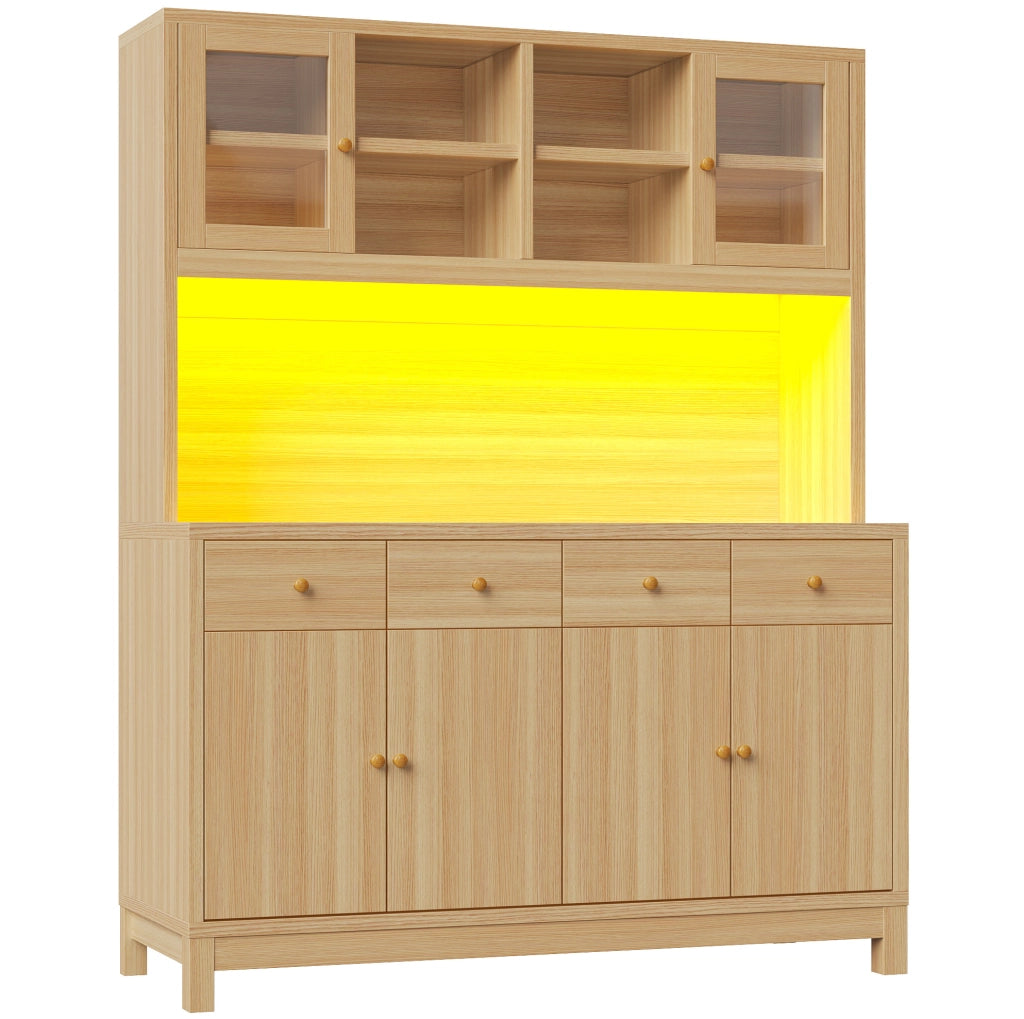 Credenza alta 140x38.5x180 cm con LED RGB controllato da app in MDF e metallo naturale
