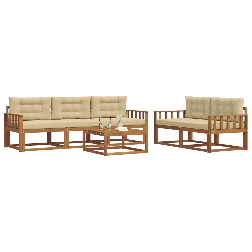 Set di divani da esterno con cuscino 6 pcs Naturale e Beige 3367191