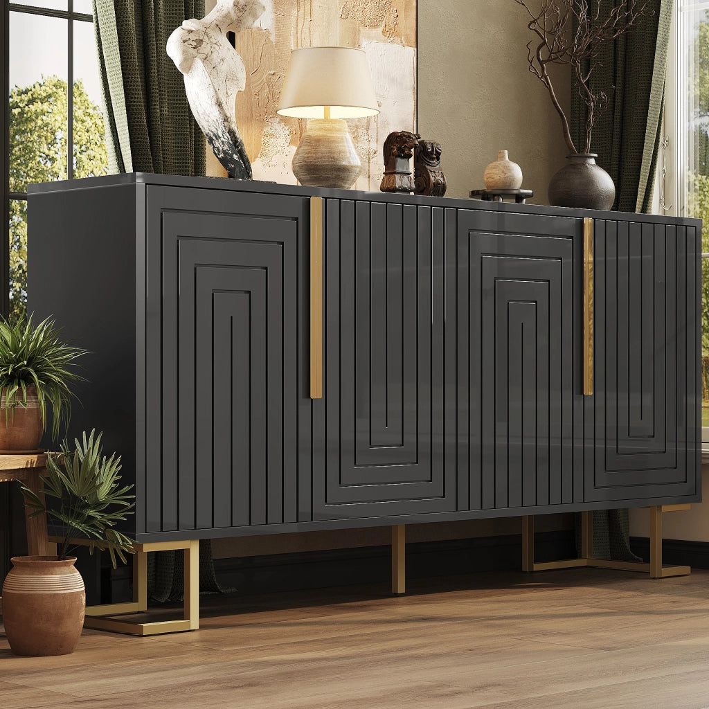 Credenza con 2 Ante e 4 Vani; Stile Moderno; in MDF; 152??40??75 cm; Nero