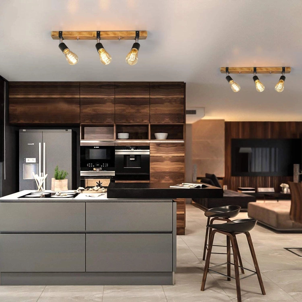 ZMH Faretto da soffitto legno retrò E27 25W rotazione 360° per cucine corridoi ristoranti