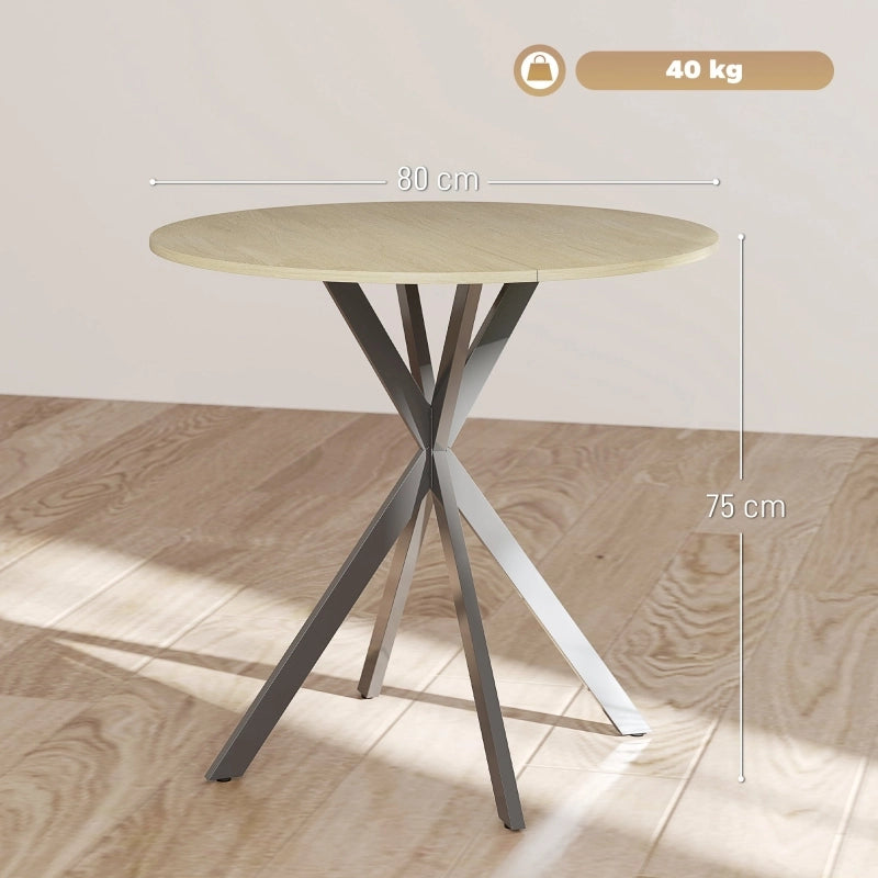 Tavolo da pranzo - rotondo per 2 - stile industriale - gambe in acciaio - Ø80x75 cm - rovere - cucina