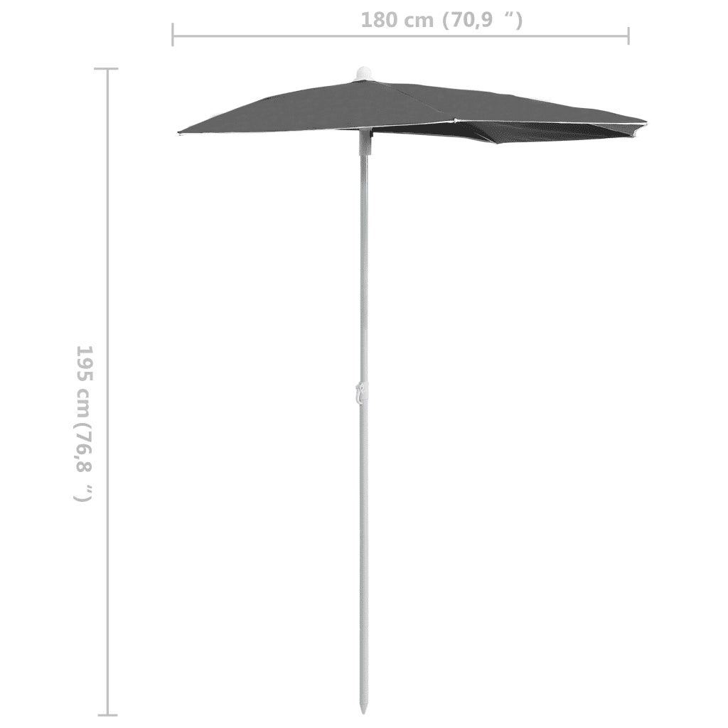 Ombrello | Parasolne Semicircolare con Palo 180x90 cm Antracite