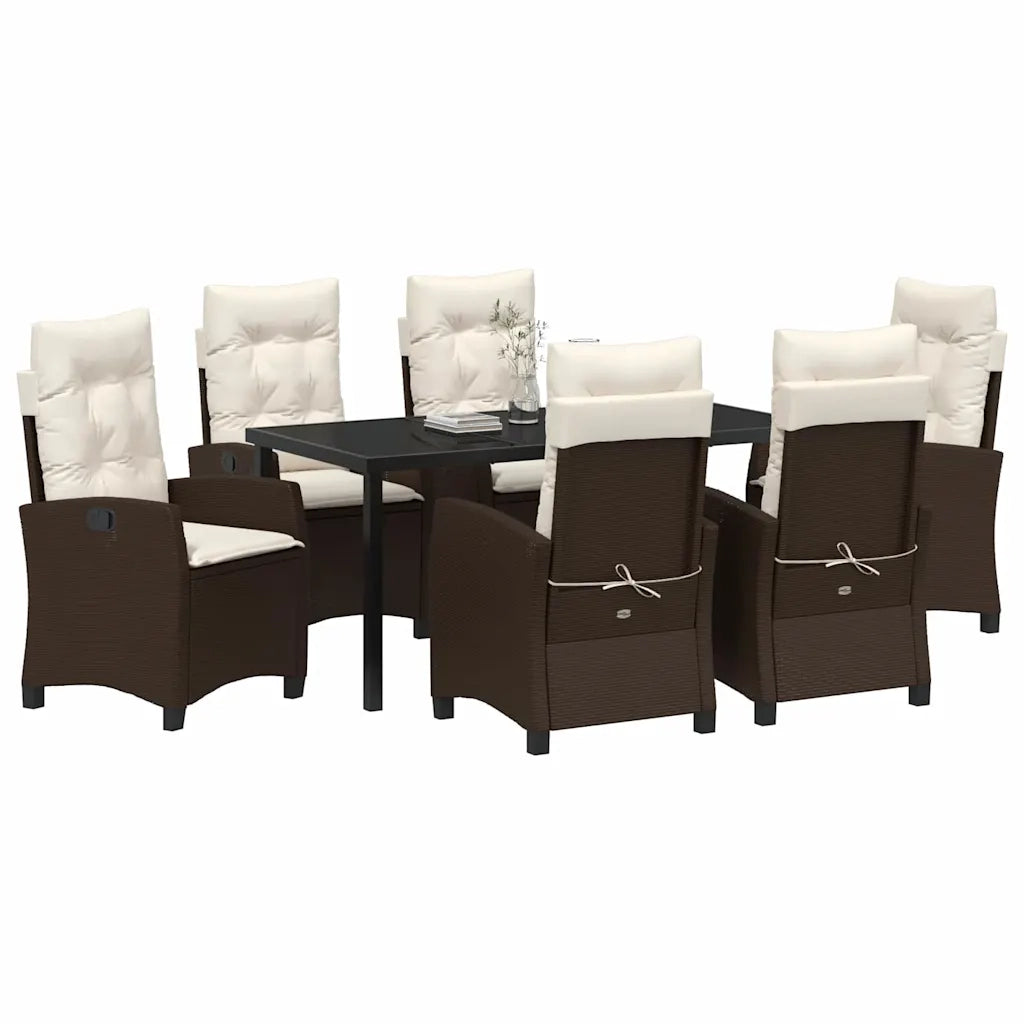 Set da Pranzo per Giardino con cuscino 7 pcs Marrone polyrattan 3380383