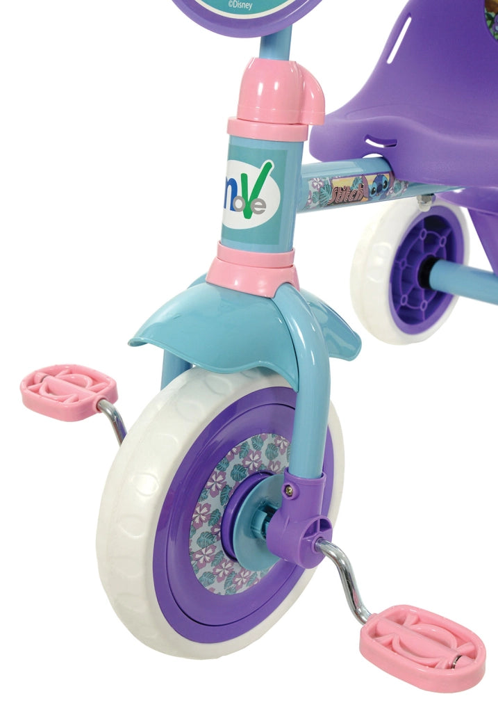 Triciclo a Pedali Primi Passi per Bambini con Maniglione Genitoriale Rimovibile e Vano Contenitore Disney Stitch Viola
