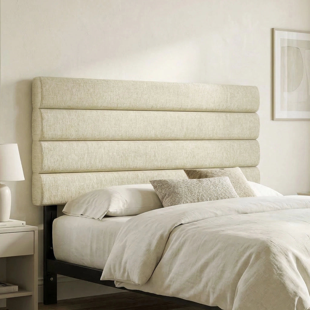 Testiera Imbottita Regolabile in Altezza 3 Posizioni ¨C Zephmum ¨C Lino Beige 140 cm